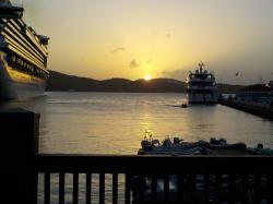 sun set over Charlotte Amalie Cruise liner dock746.JPG